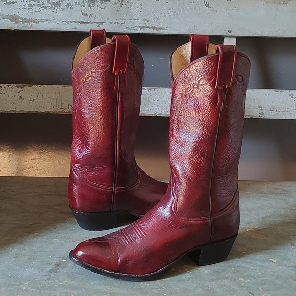 Larry Mahan Other - 🔥HP🔥 Larry Mahan Men's Maroon/Red Leather Boots Size 9EE / Wide